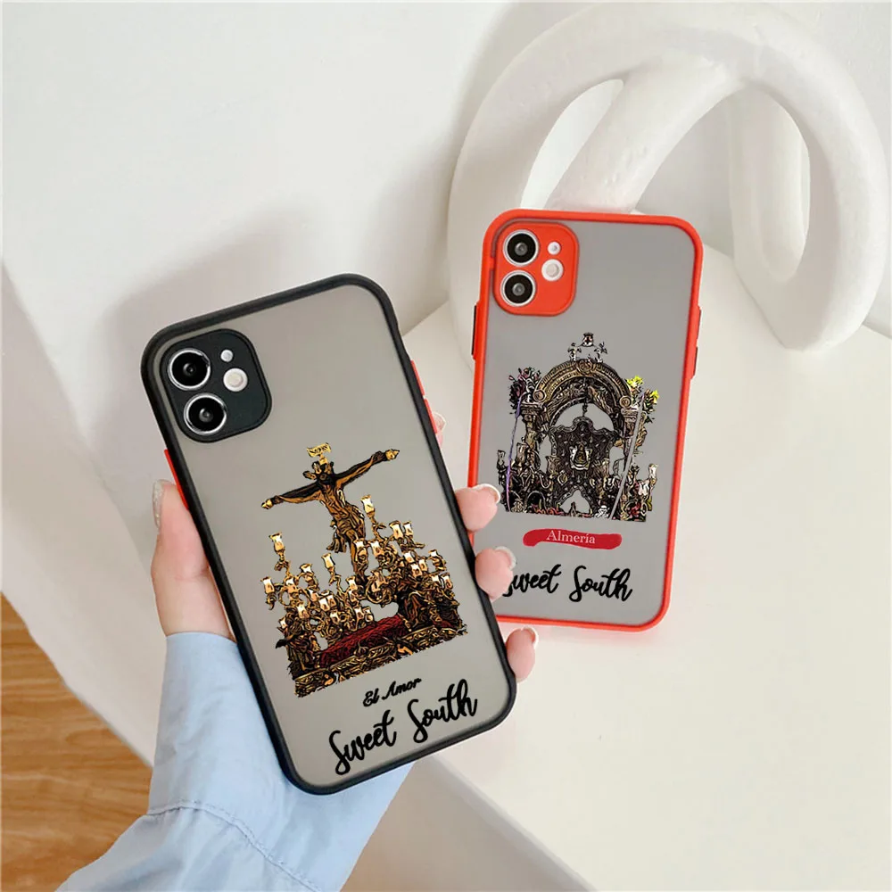 Cases For iPhone 16 15 14 7 8 Plus 13 12 11 Pro Max XS X XR SE Virgin Mary Jesus Church Frosted Translucent Fundas Phone Case