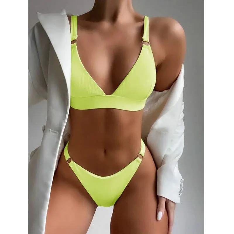 2024New Bikini European and American Swimsuit Women's Sexy Stripe Split Swimsuit Manufacturer in Stock Bathing Suit Women Bikini