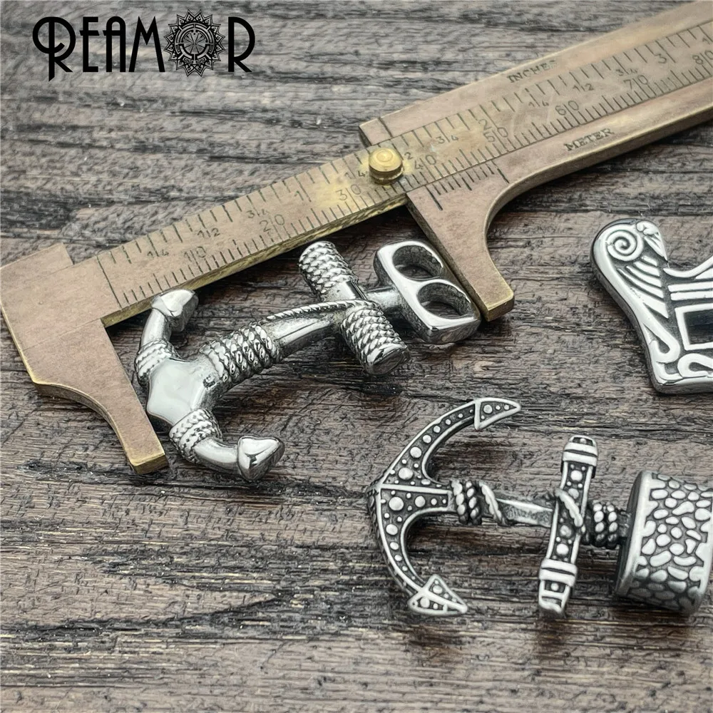 REAMOR 2pcs Stainless Steel Viking Bird Anchor Hook Double Hole For Leather Bracelet Connector Clasp Pendant Jewelry Accessories