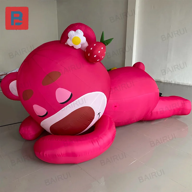 3m Red inflatable bear strawberry cartoon bears realistic doll for flower fruit store advertising