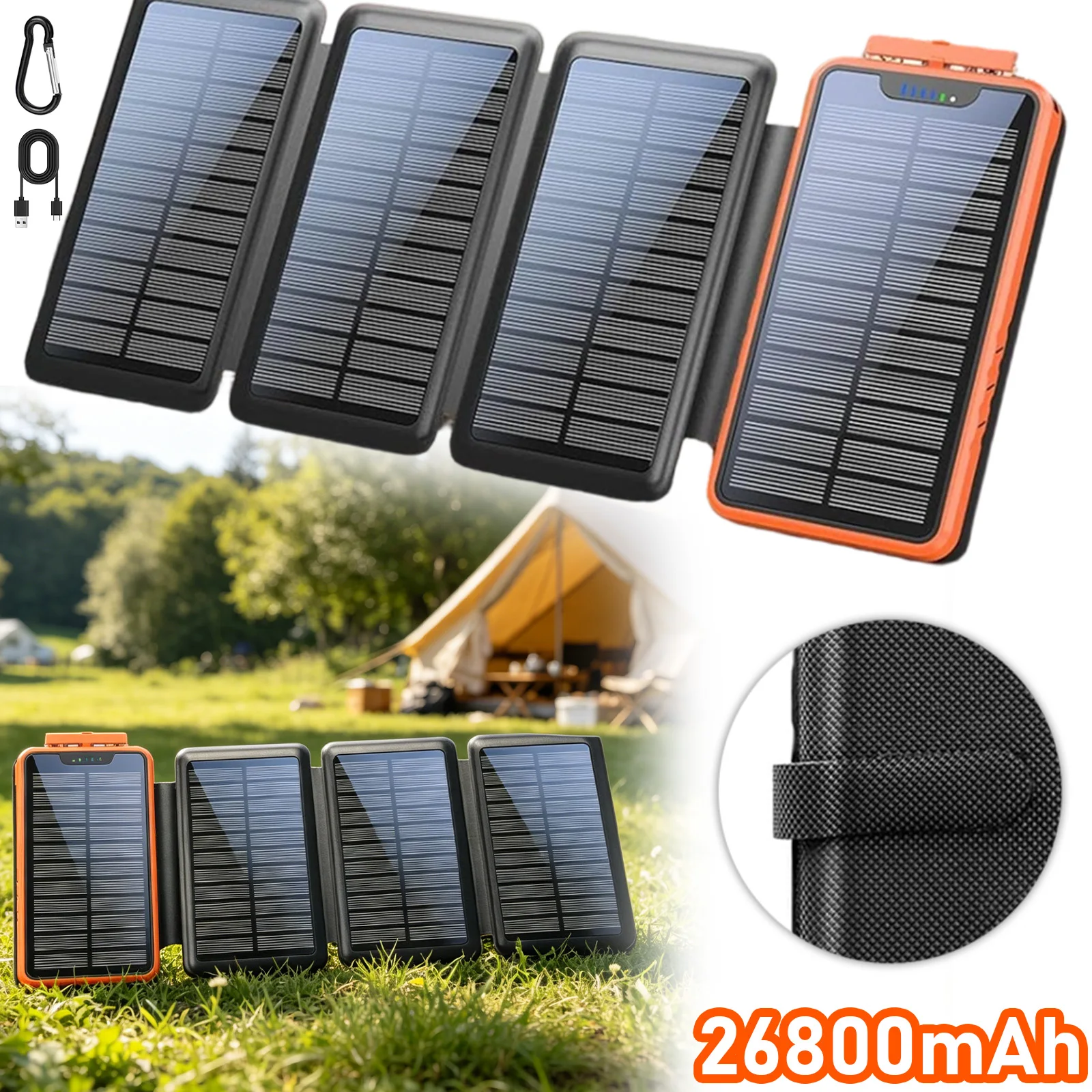 Cargador de teléfono móvil portátil con energía solar para exteriores de 16000 mAh, accesorio portátil para teléfono móvil con energía solar, fuente de alimentación externa para teléfono móvil para acampar, adecuado para actividades al aire libre.