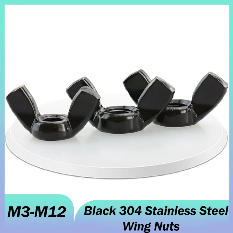 M3 M4 M5 M6 M8 M10 M12 Black 304 Stainless Steel Hand Tighten Wingnuts Wing Nuts Butterfly Nuts