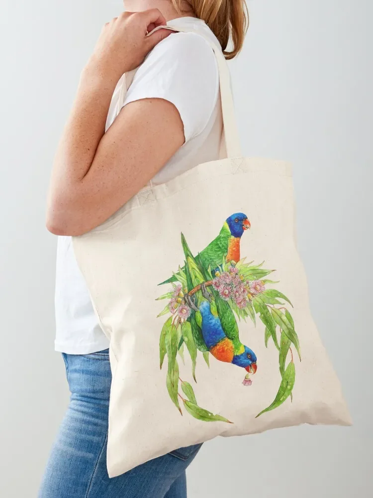 Rainbow Lorikeets Native Wreath Tote Bag custom canvas bag shopping bag sac pour femme shoping