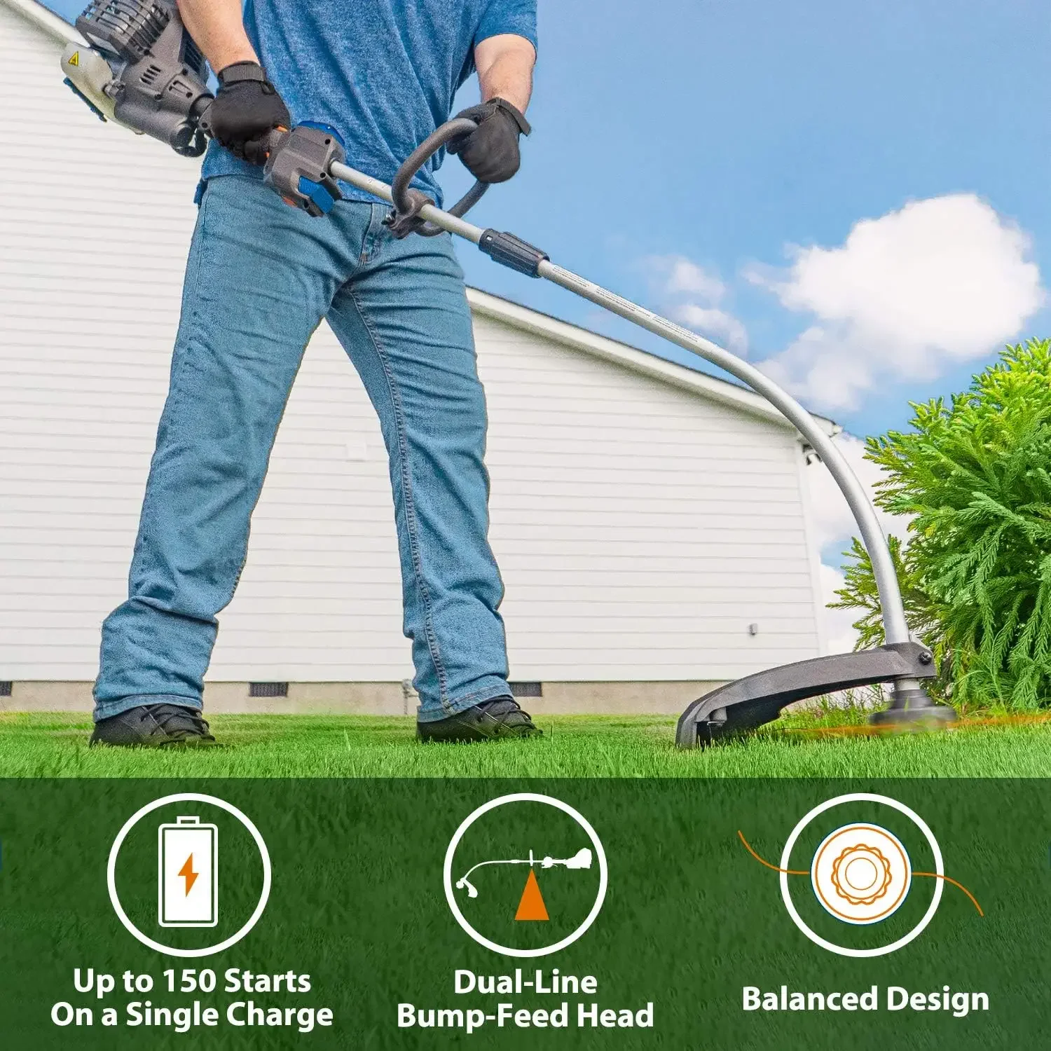 NPTGCP2517B No-Pull Gas String Trimmer with Electric Start 25cc 2 Cycle,17-Inch