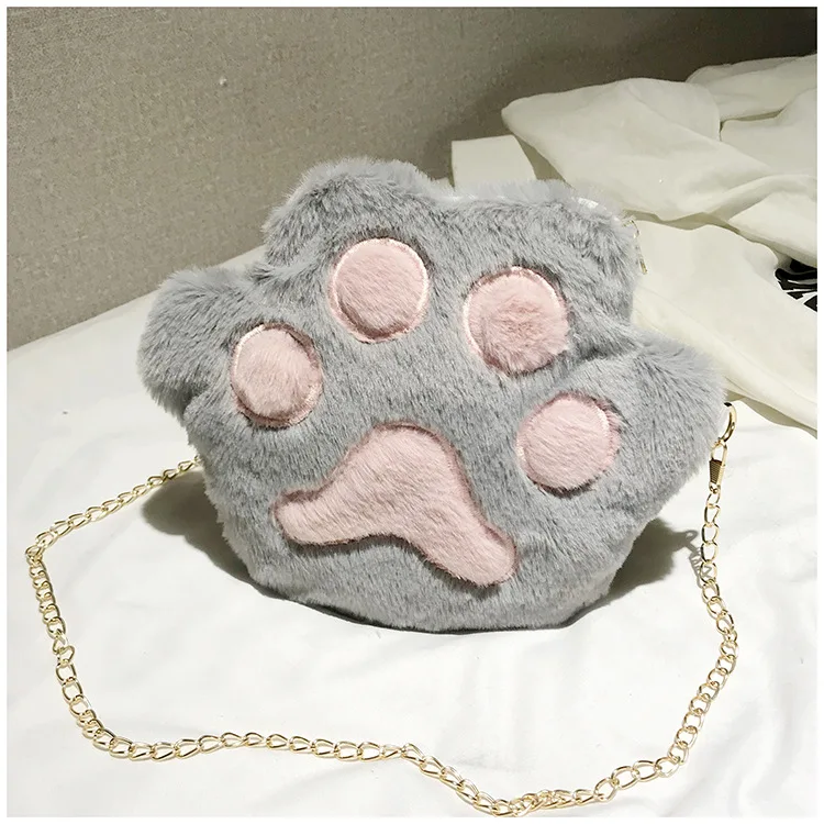 Cute Bear Paw Girls Chain Zipper Shoulder Bag Lovely Children's Soft Plush Coin Purse Baby Boys Accessories Small Crossbody Bags