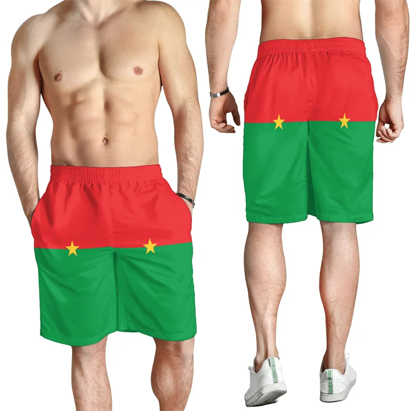 Burkina Faso Flag Map stampa 3D pantaloncini da spiaggia Hawaii Boy Trunks emblema nazionale pantaloni corti per uomo abbigliamento Africa Country pantaloni