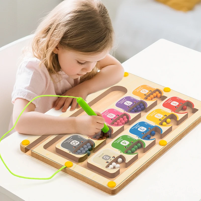 Juegos de clasificación de colores magnéticos Montessori, tablero de laberinto, bolígrafo, juegos de cuentas móviles, Control de madera, juguetes sensoriales de iluminación de matemáticas para niños