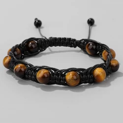 Natural Stone Braided Bracelet 8mm Tiger Eye Turquoises Beads Charm Bracelets Adjustable for Women Men Chakra Reiki Jewelry