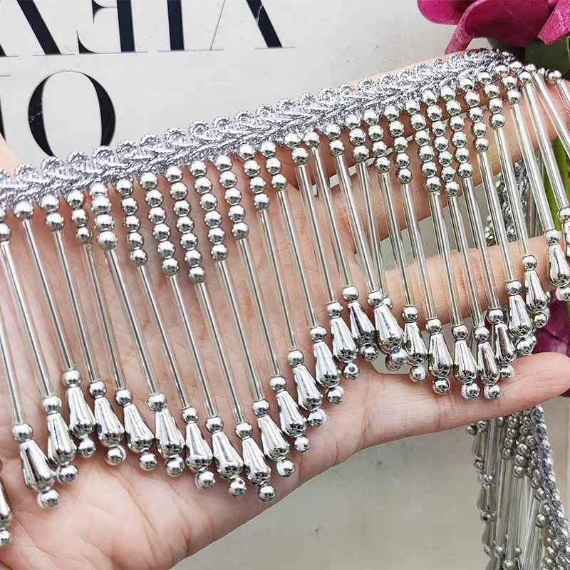 8 cm breed goud, zilver, krale - Beaded Trim Fringe recensie en prijs