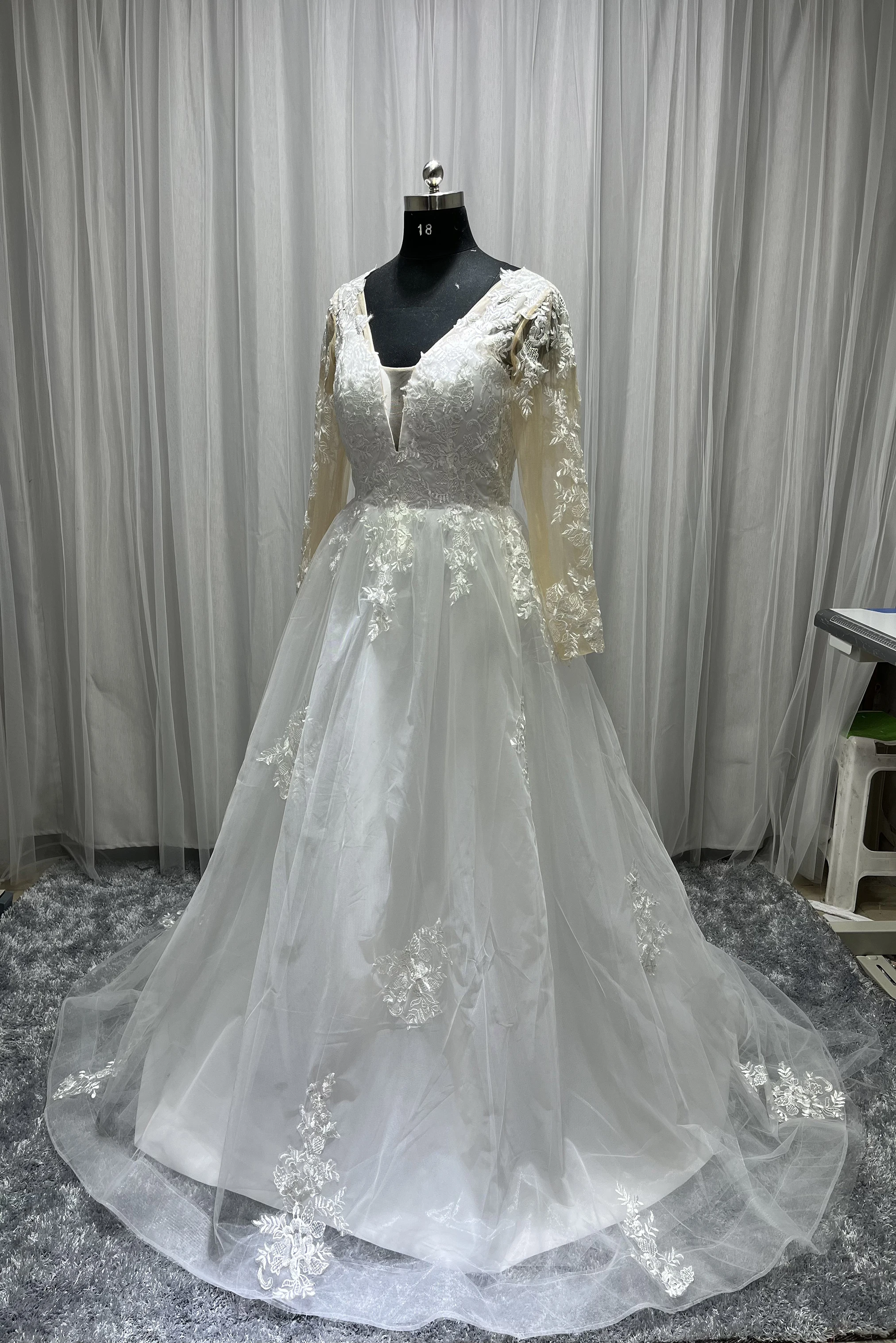 Myyble feito sob encomenda do laço apliques a linha vestidos de casamento para as mulheres manga longa foto real 2023 vestido de noiva vestidos de novia