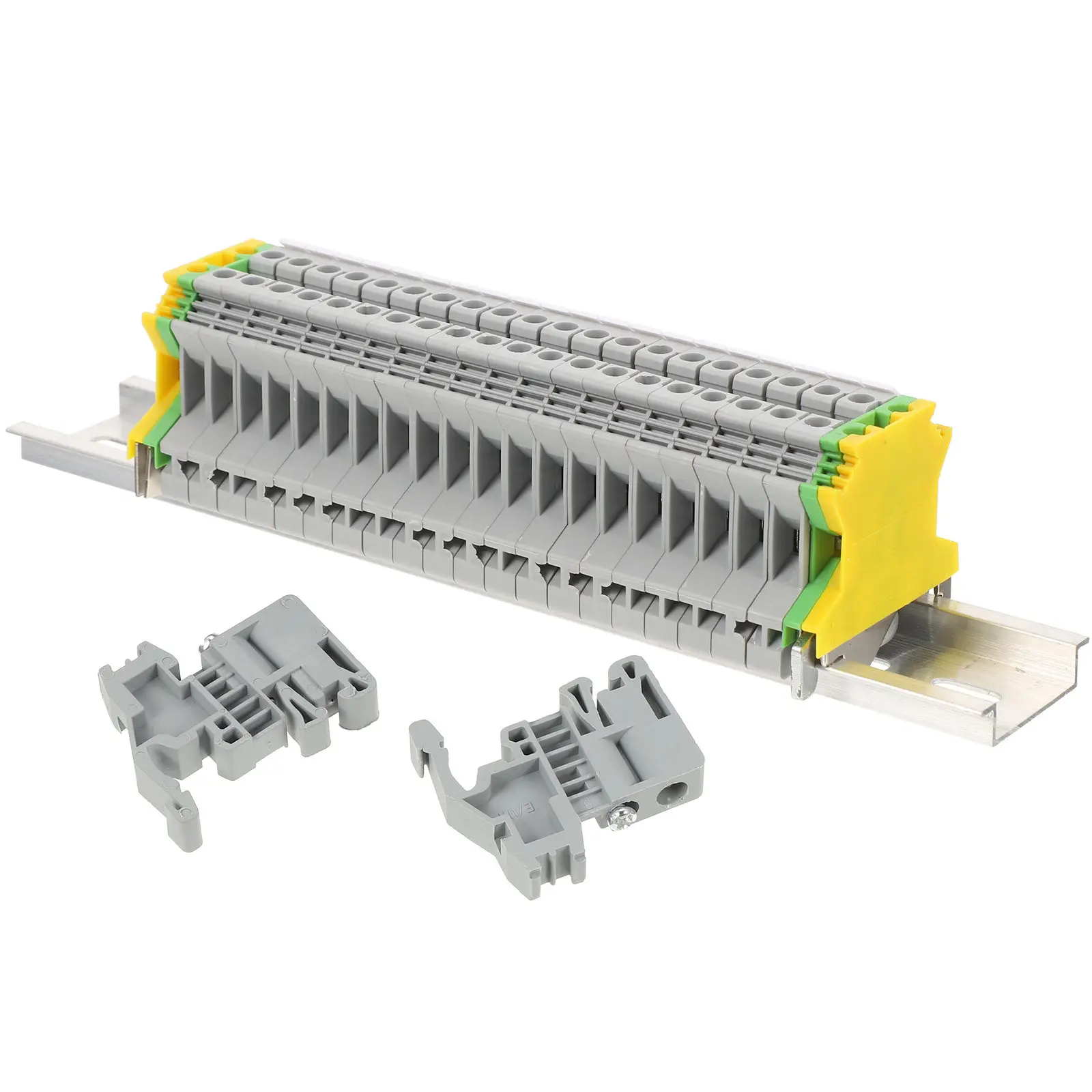 1Set Din Rail Terminal Block Assembly Kit Ground Block End Bracket Flame Retardant Screw Terminal Strip for Electrical