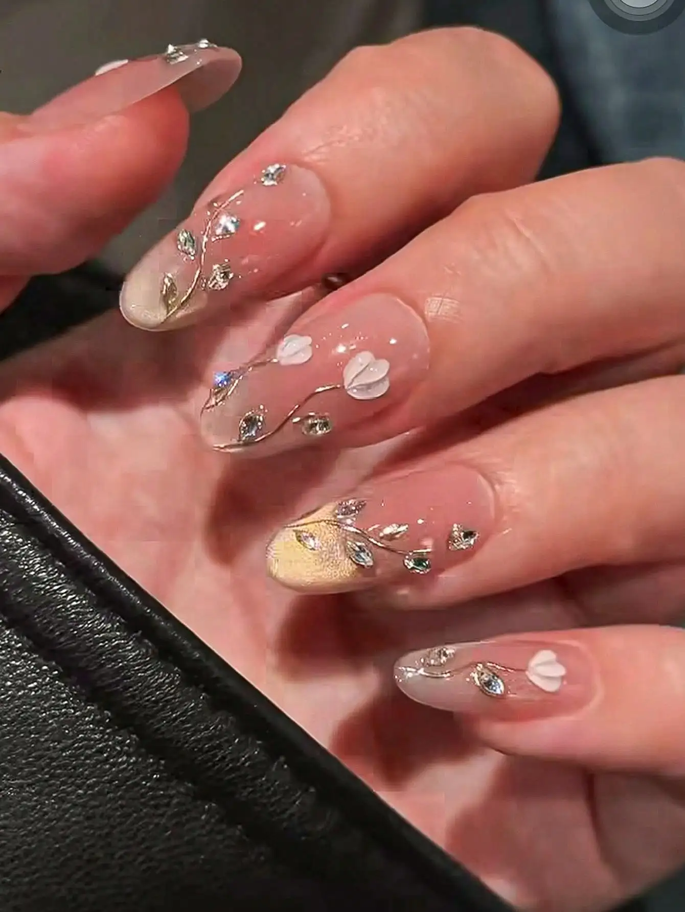 

10pcs Handmade Press-On Nails, Short Almond-Shaped Nails, Fake Nails, French Manicure Nail Stickers, Gold, White, Pink, Cute, Cat Eye, Elegant Luxury Style, Gold Cat Eye Ombre, Hand-Painted 3D Golden Line Diamond Tulip, Nail Gem Decor, Reusable, Suitable