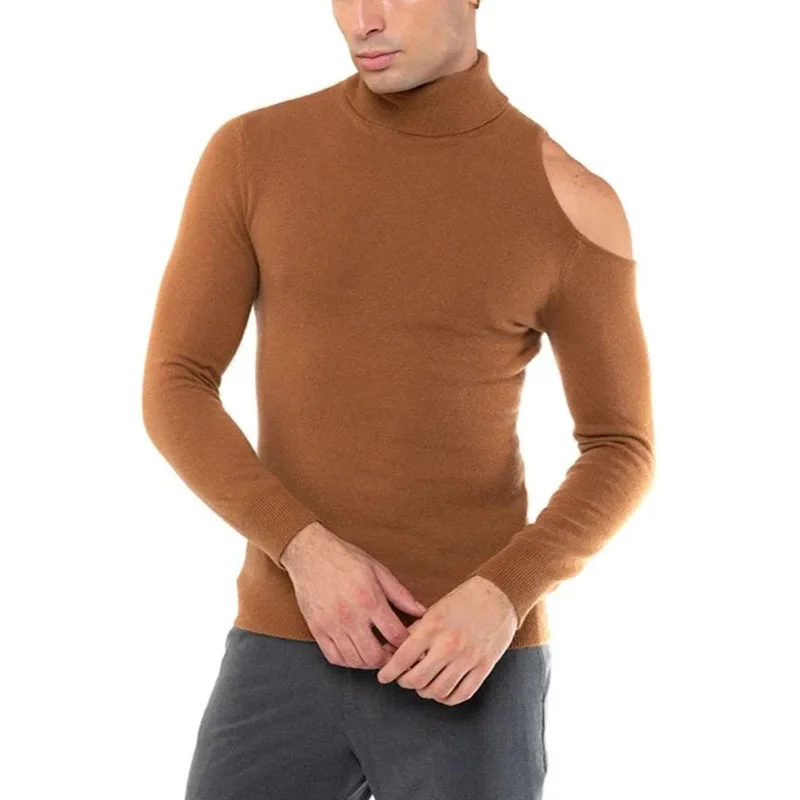 

New Long-sleeved Top Men's Knitted Bottoming Shirt Men's Hollowed-out Sexy Elastic Tight T-shirt