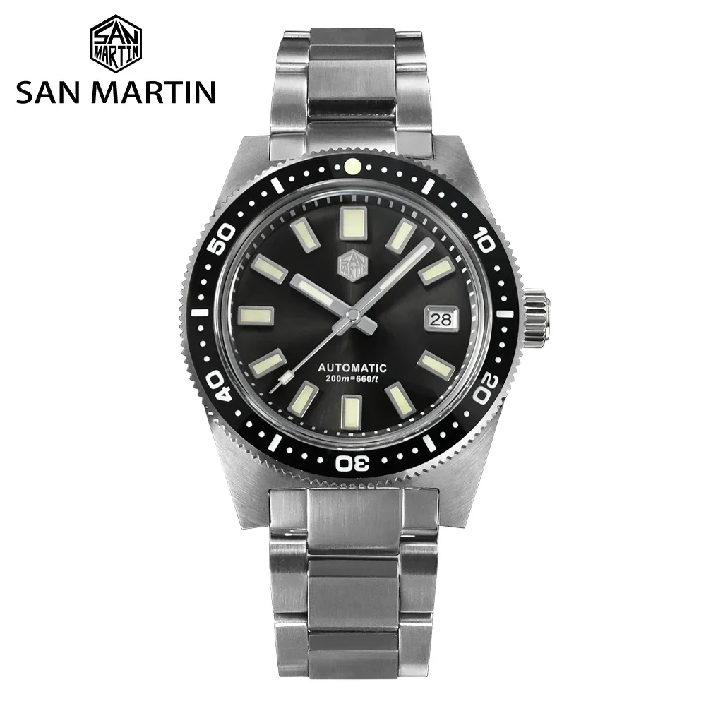 

San Martin 41mm 62mas V4 Watch Men NH35 Movement Automatic Mechanical Sapphire Glass Date Window Diver 200m Waterproof Luminous