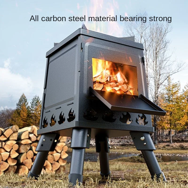 Household Barbecue Wood Stove Picnic Stove Grill Oven Barbecue Camping Windproof Portable Folding Large Stove Home Garden