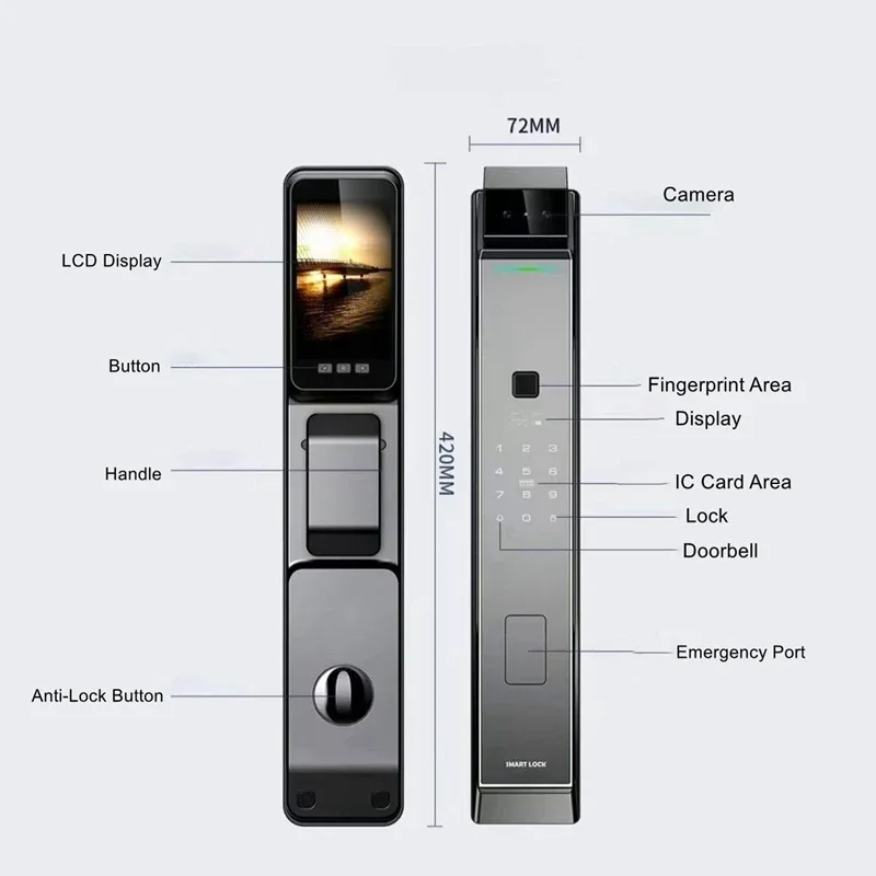 Tuya Face Recognition Fingerprint Smart Door Lock APP Remote Control Password IC Card Key Unlock Way Electronic Home Door Lock