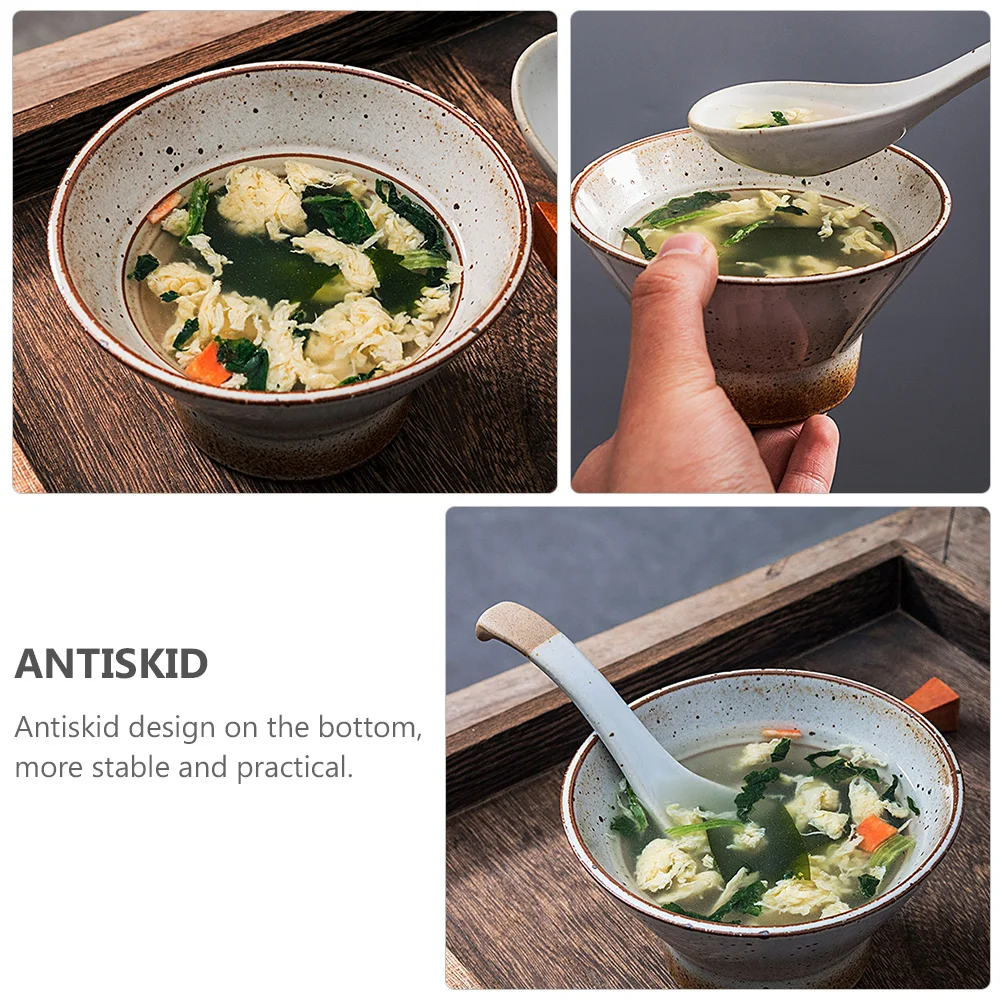 

Handmade Ceramic Crude Pottery Vintage Tall Bowl Soup Rice Tableware Stable Practical Home Soup Bowl Tableware