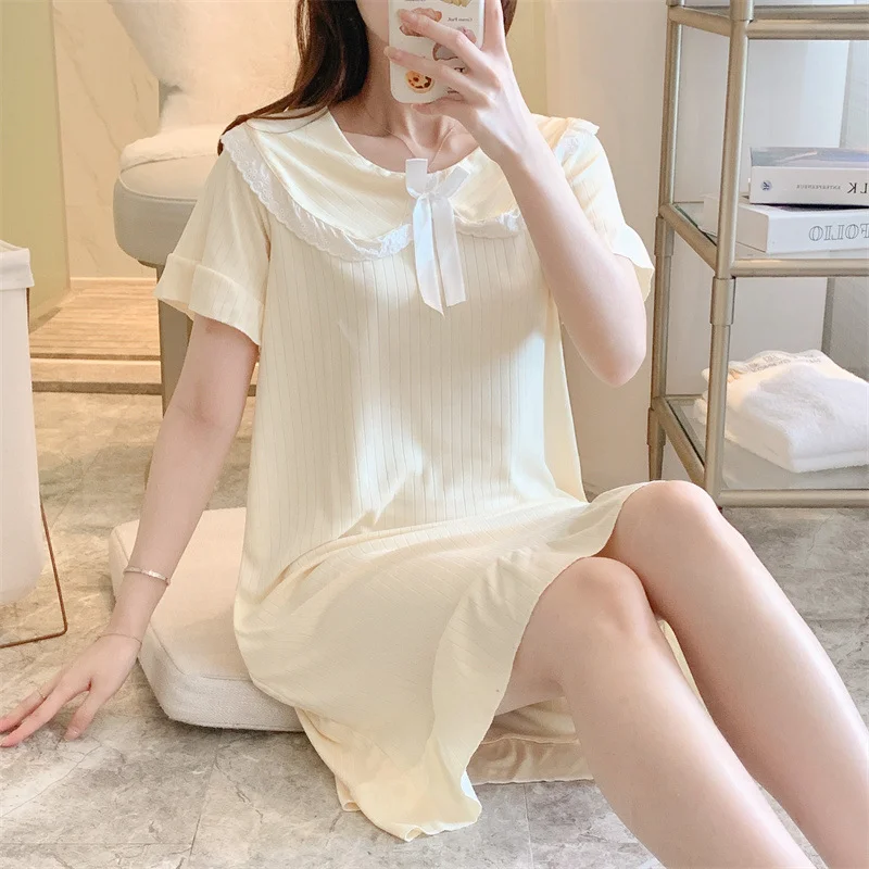 Nightgowns Women Tender Elegant Popular Casual Long Sleeve Nightdress Loose Ruffles Patchwork Bow Sleepwear Large Size 3XL