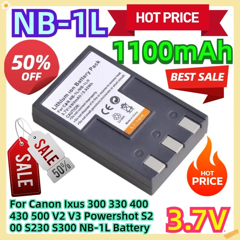 For Canon Ixus 300 330 400 430 500 V2 V3 Powershot S200 S230 S300 NB-1L Battery