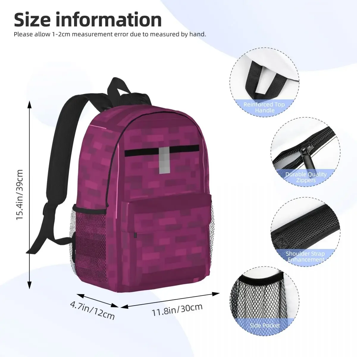 Pink Pixel Chest Backpacks Boys Girls Bookbag Casual Students School Bags Laptop Rucksack Shoulder Bag Large Capacity