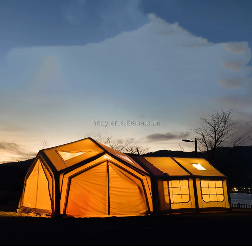 

Large Double Layer Four-Season Waterproof Fabric Inflatable Air Tent with Three Bedrooms for Family Outdoor Camping
