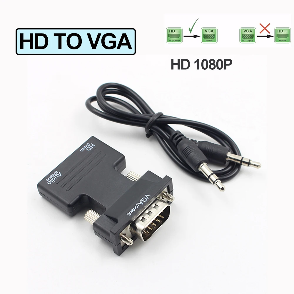 1080P HD VGA to HDMI-compatible Converter Adapter With 3.5mm Audio Cable HDMI-compatible to VGA Adapter For Notebook TV DVD