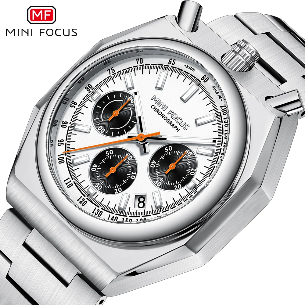 MINI FOCUS Sports Multifunctional Quartz Watch for Men Calendar Stainless Steel Strap Luminous Hands Business Mens Watches 2024