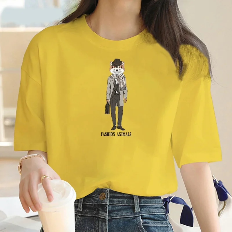 Vrouwen Mode Vos Print T-Shirt Luxe Merk Vrouwen Casual Ronde Hals T-Shirt Mode Kawaii Zomer Korte Mouw T-Shirt