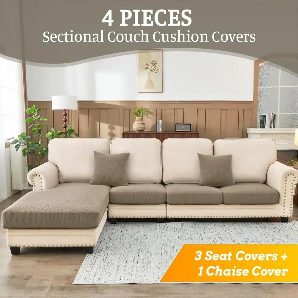 Zmywalny 4-częściowy pokrowiec na sofę w kształcie litery L z poszewkami na poduszki, khaki