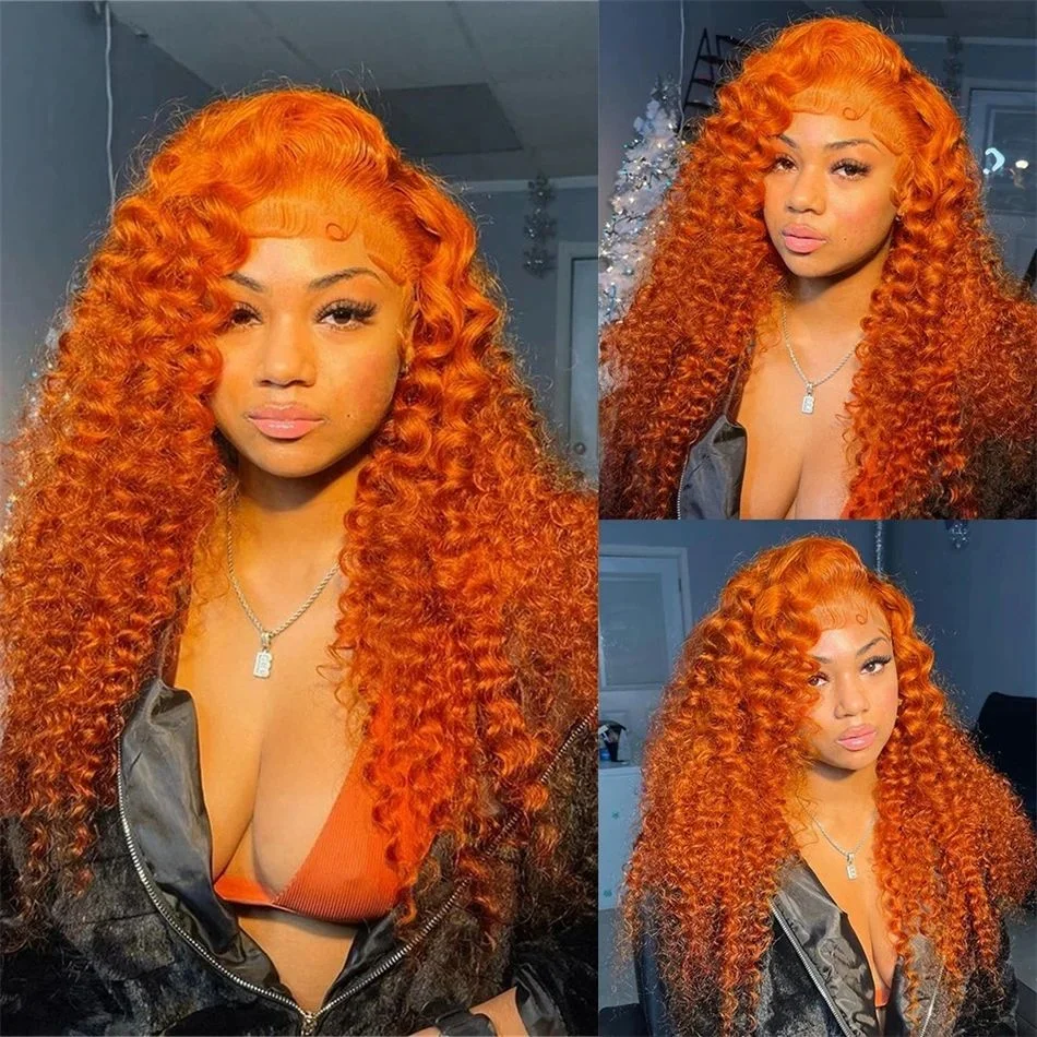 

Ginger Orange Deep Wave Lace Frontal Wig Transparent 13x6 Hd Lace Front Human Hair Wigs Curly Hair 13x4 Lace Frontal Wig Colored