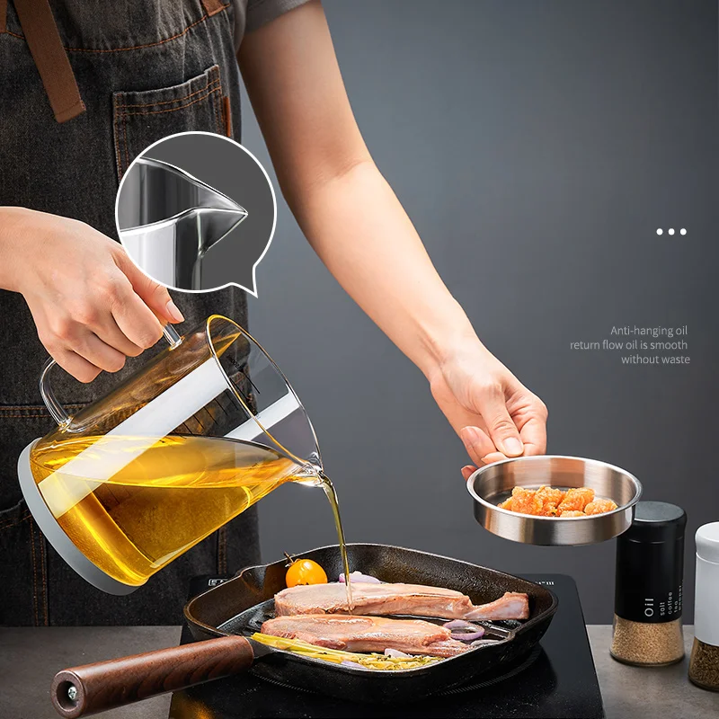 

Glass Oil Filter Pot Container with Strainer, Cooking Oil Storage Can with Fine Mesh Filter and Scale, Lid Kitchen oilcan