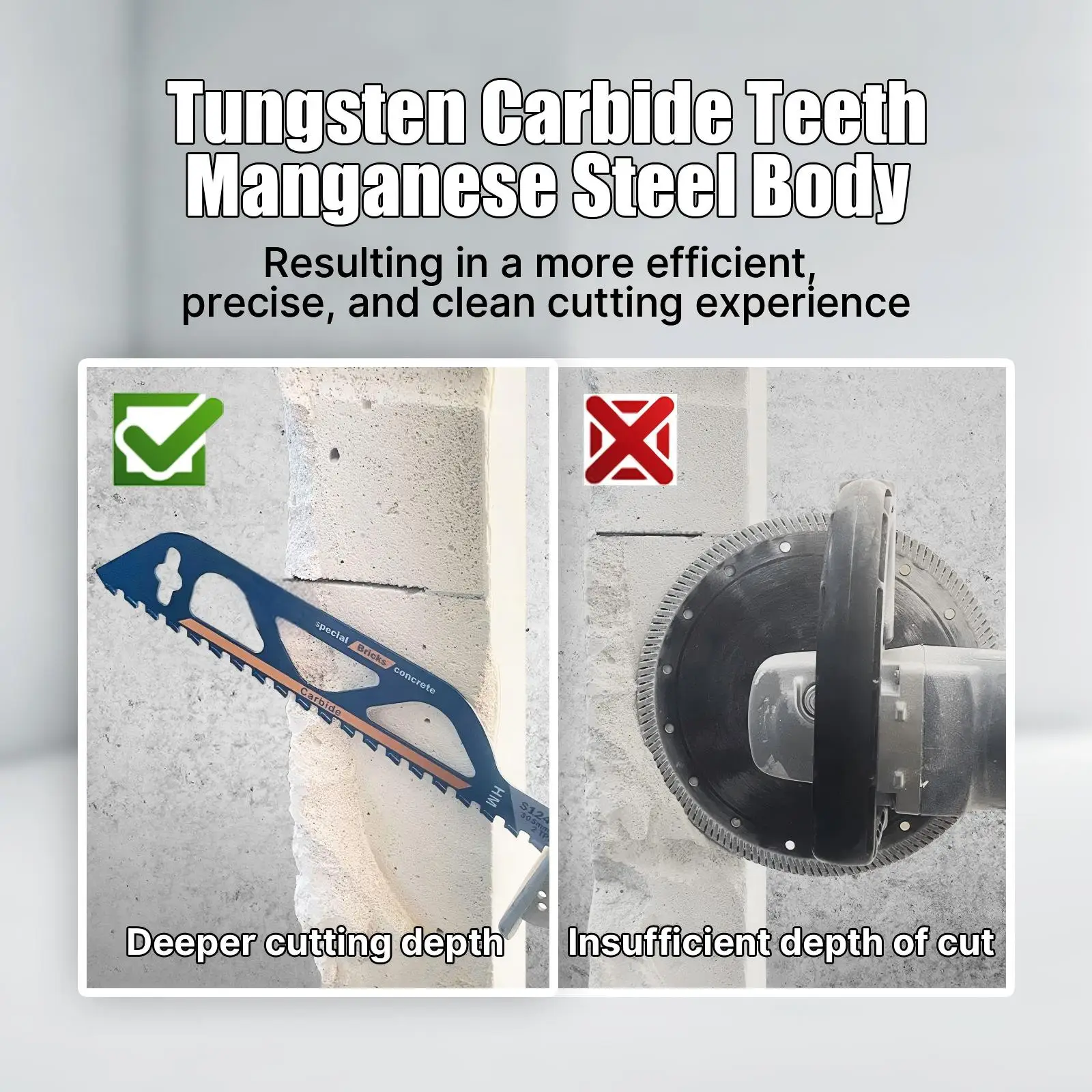 Vearter 225/300/455/505mm Carbide Alloy Reciprocating Saw Blades Saber Saw For Aerated Cement Bubble Bricks Concrete