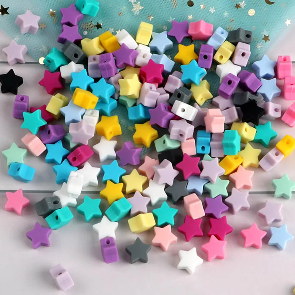 Kovict 35pcs Silicone Beads Mini Star/Heart/Crown Bulk Bead For Jewelry Making DIY Pacifier Chain Necklace KeyChain Accessories