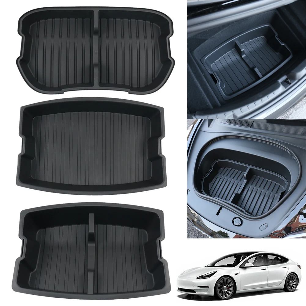 For Tesla Model 3 Highland 2024 Double-Layer Rear Front Trunk Storage Box Frunk Organizer Cargo Protective Tray Car Accessories