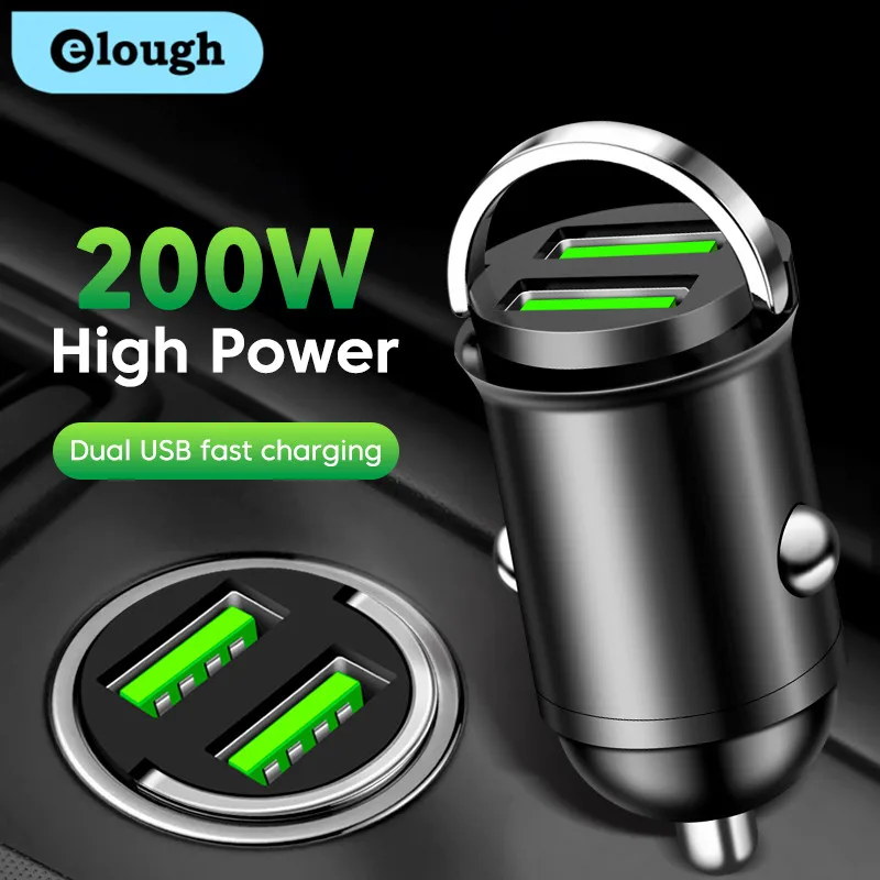 200W Mini Dual Ports USB Car Charger Lighter Fast Charging Car Phone Charger Adapter for iPhone 13 12 Xiaomi Huawei Samsung