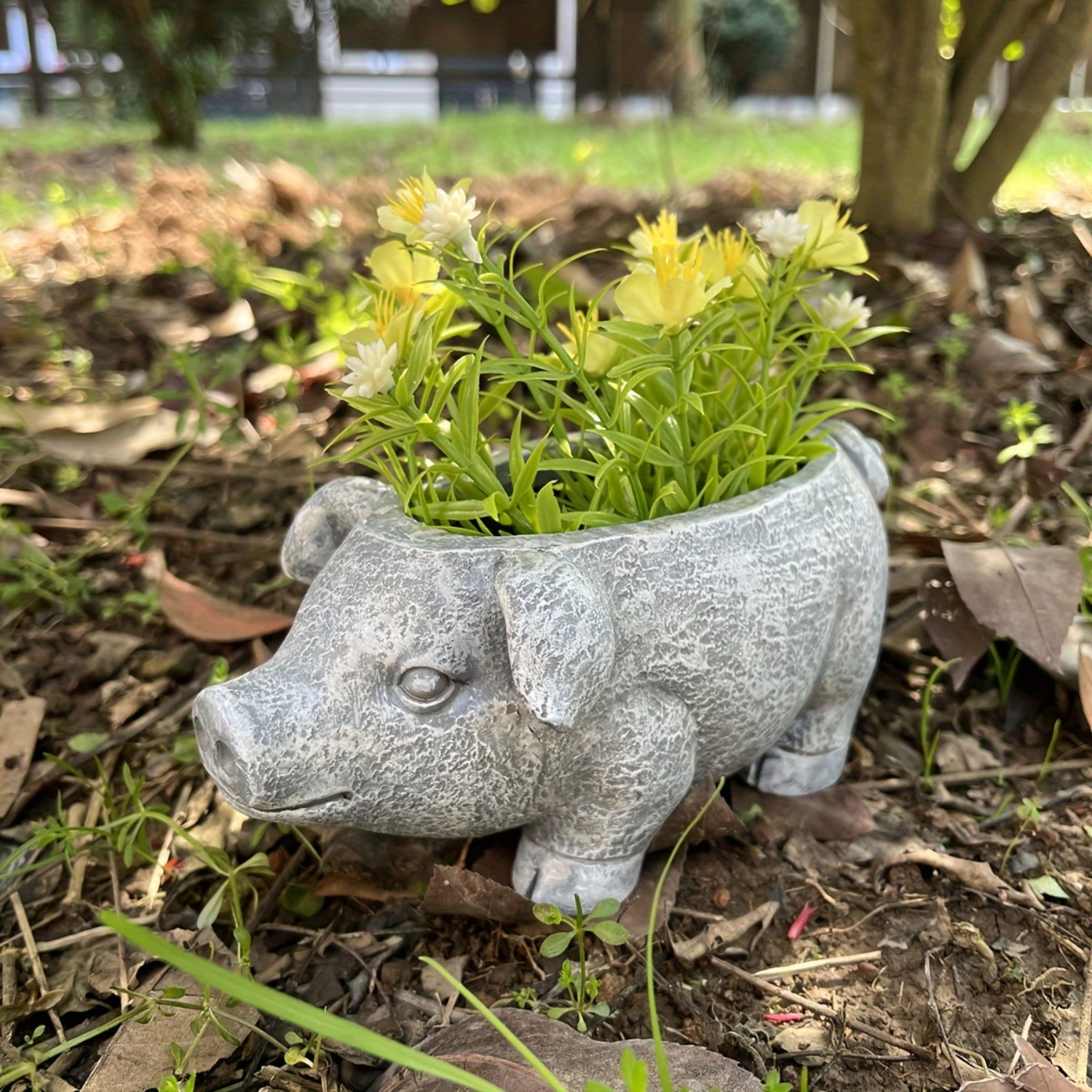 

Resin Pig Planter Statue - Freestanding Cute Realistic Pig Flower Pot for Indoor Lawn Porch Balcony Courtyard Outdoor Decor - An