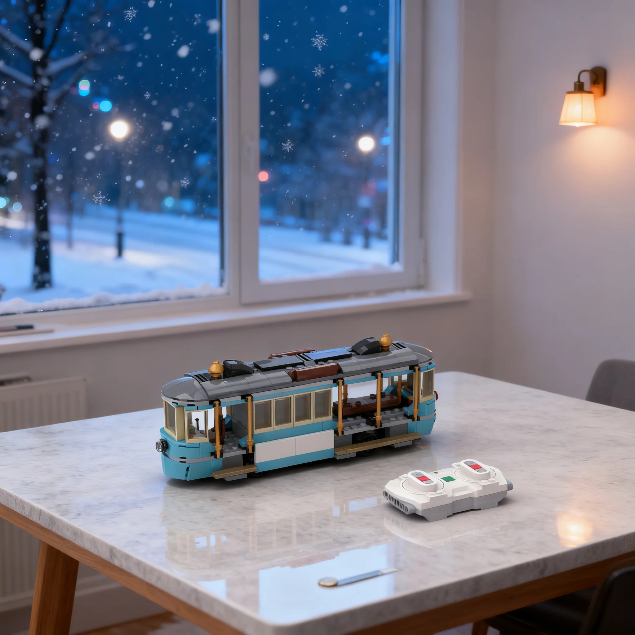 666pcs MOC Classic Beach Tram Motorized Powered Up Train Model Building Blocks Toys DIY Craft Collection Education Assemble
