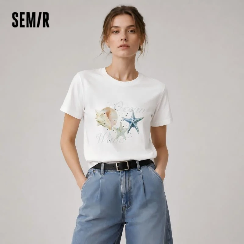 Semir Vacation Style Short Sleeve T-Shirt Women Petite Fit Cooling Print 2025 New Summer Beachwear Ideal for Tropical Holidays