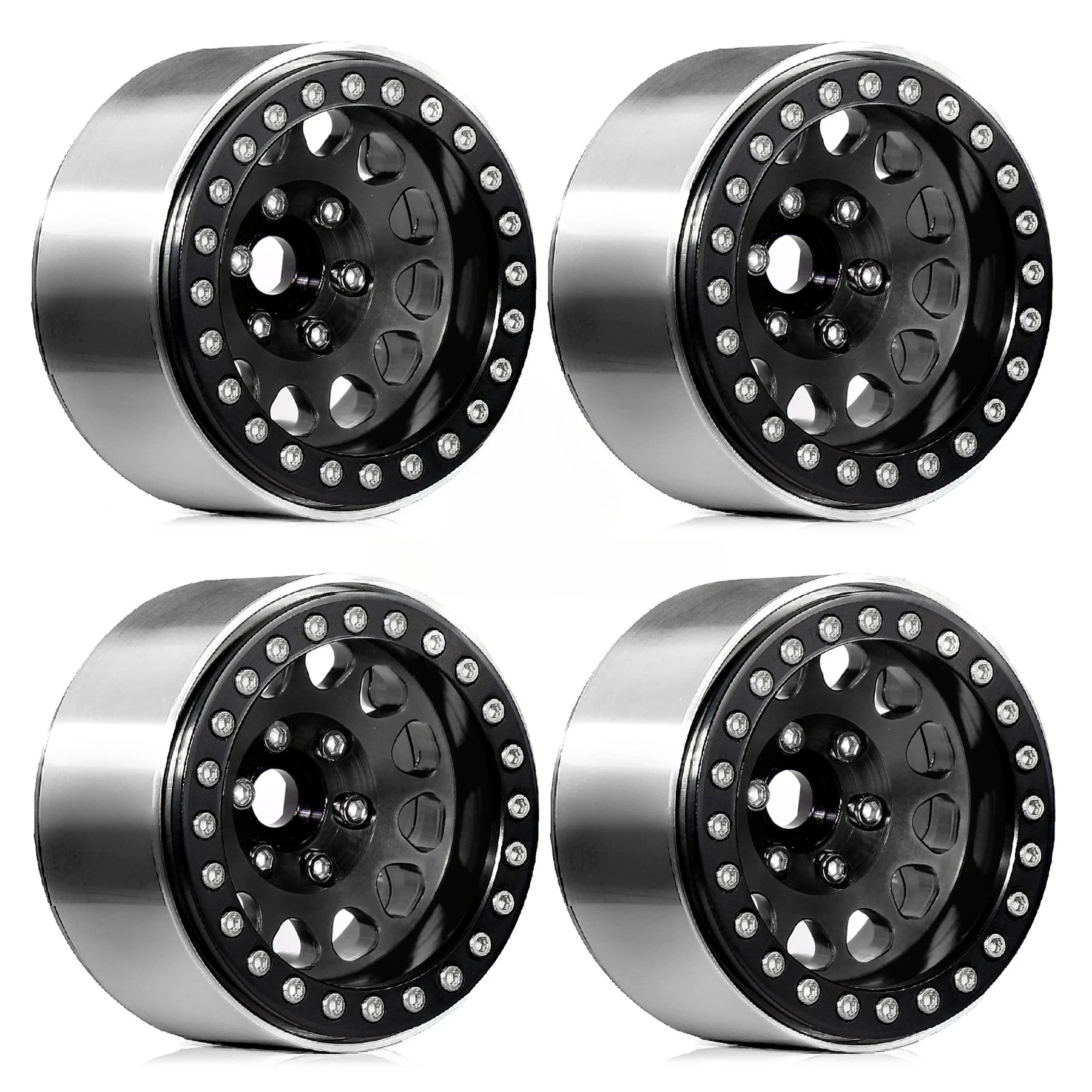 4Pcs 1.9 Inch Aluminum Deep Dish Negative Offset 11mm Beadlock Wheel Rims for 1/10 RC Crawler TRX4 Axial SCX10