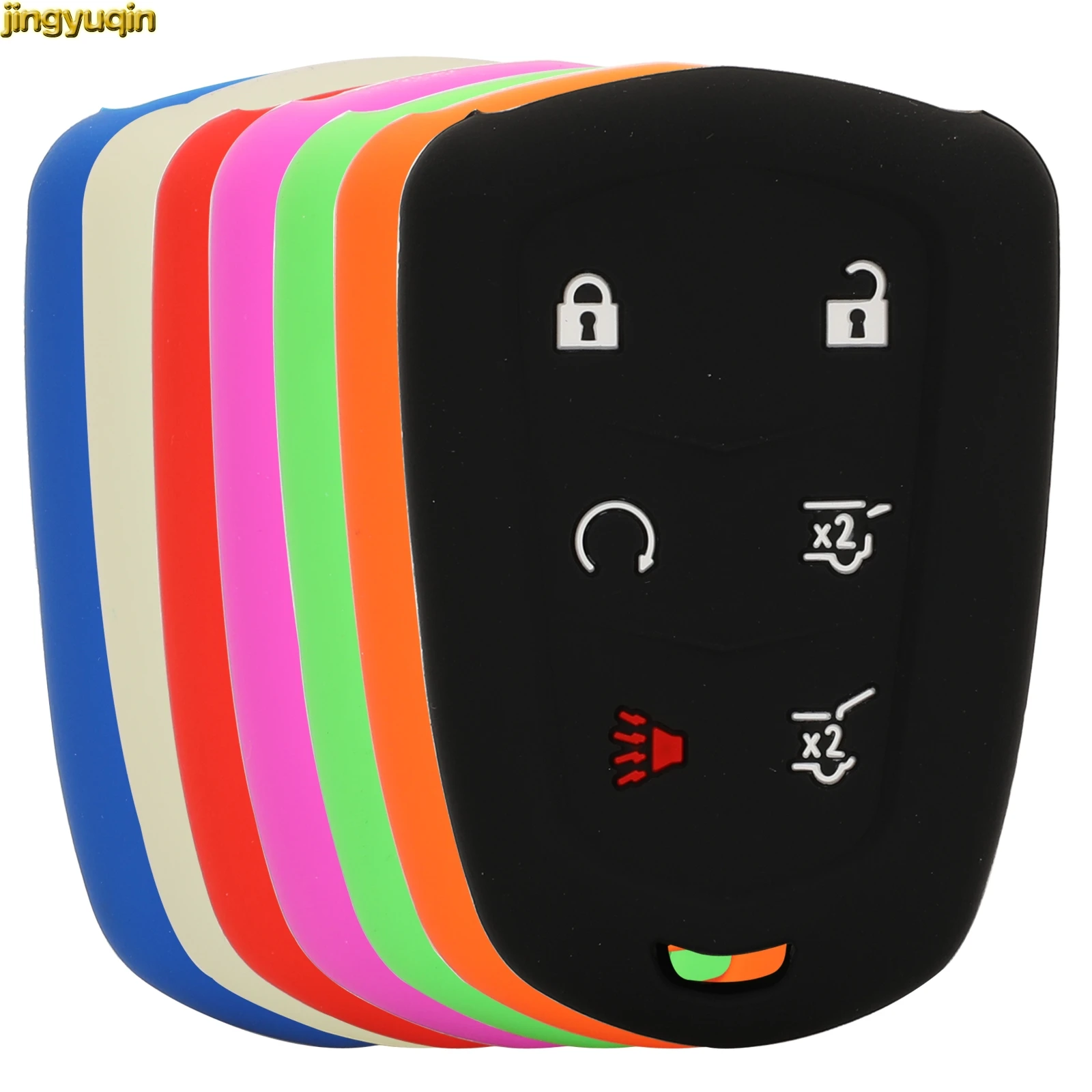 Jingyuqin Remote Car Key Silicone Case Cover For Cadillac Escalade 2015-2016 6 Buttons Colorful Protection No Logo