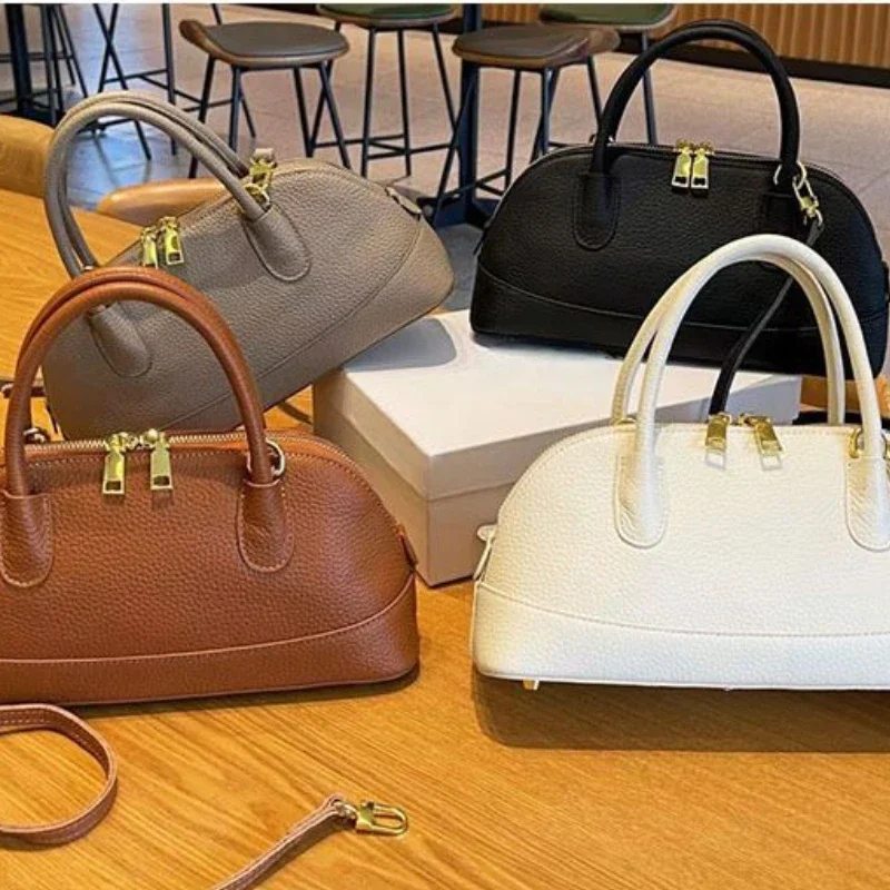 

2024 New Genuine Leather Shell Bag Simple Fashion Luxury Cowhide Lichee Pattern Handbags Commuter Elegant Ladies Bolsos Mujer