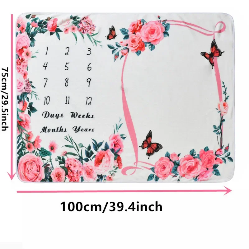 VIKAMA Baby Monthly Milestone Blanket Soft and Comfortable Newborn Full Moon & 100-Day Growth Calendar Memorial Photo Blanket