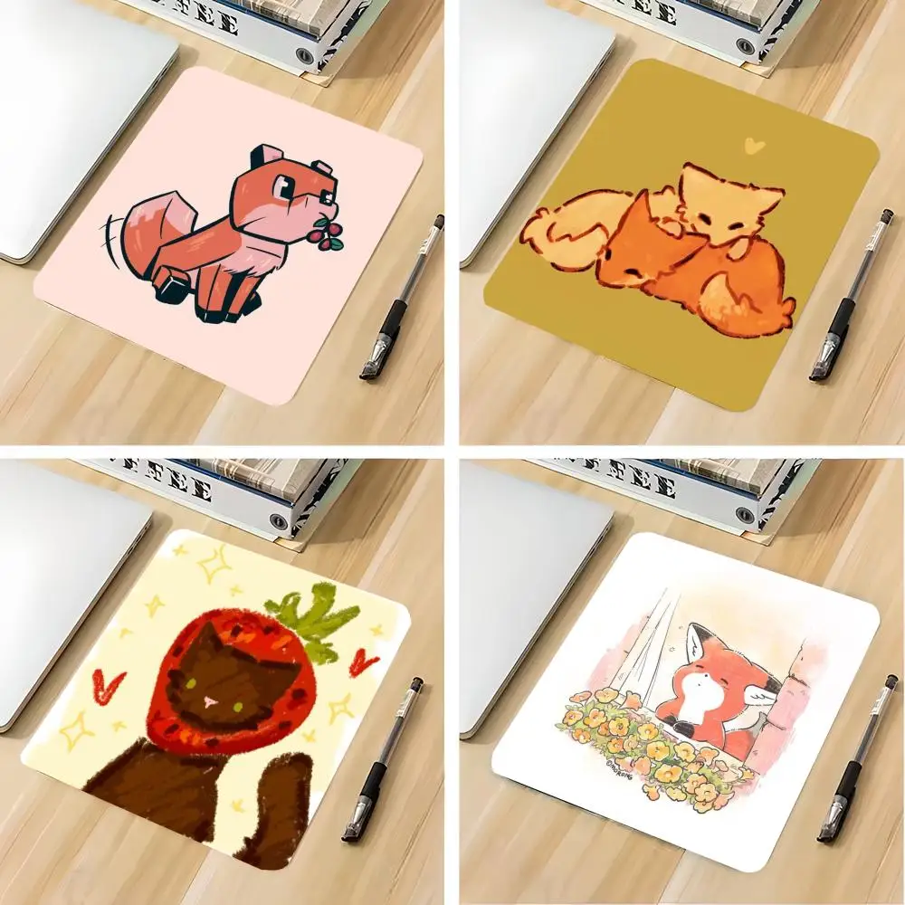 Cute Fox Pair Snuggling mouse pad: Adorable Yellow - Hued Design with Heart Accent for Cozy Desk Vibes