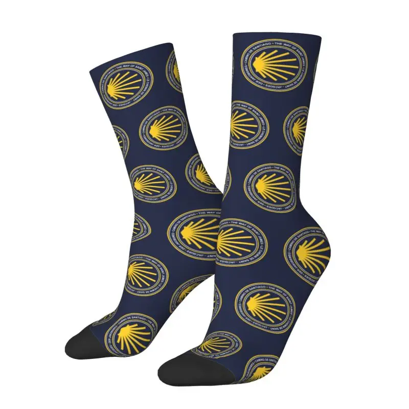 Custom Fun Print Shell Jacket Camino De Santiago Navy Shield Socks for Women Men Stretch Summer Autumn Winter Crew Socks