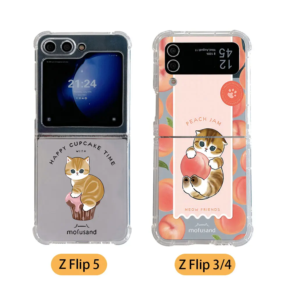 Cute M-Mofusands cat Phone Case for Samsung Galaxy Z Flip 3 4 Z Flip 5 6 Z Fold 4 5G PC Soft Anti-fall Back Cover