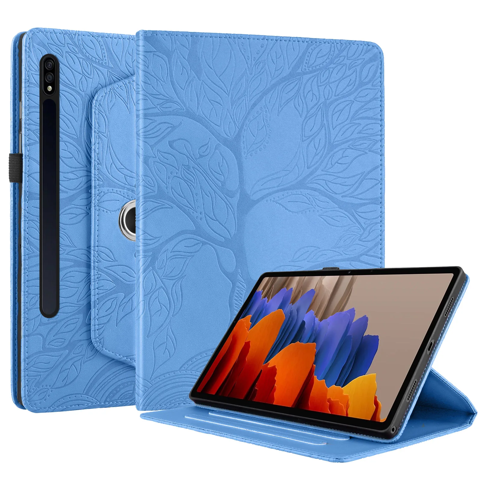 For Samsung Galaxy Tab S9 Ultra Case 14.6 inch SM-X910/X916 Silicone Soft Shell Tree of Life Rotatable Style Leather Case