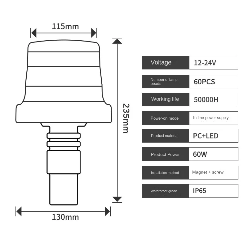 Engineering Vehicle Warning  60led Booth Signal Light Flash Light Agricultural Vehicle Work Light Roof Opening Strobe