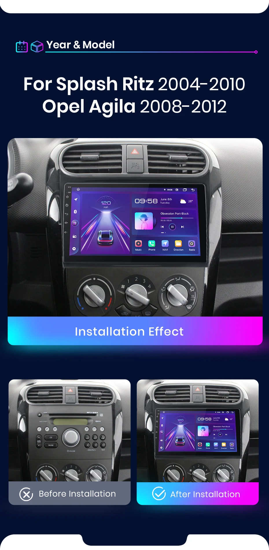 Junsun kabelloses carplay android auto autoradio für suzuki splash ritz 2011-2015 gps multimedia 2 din – Detail 3