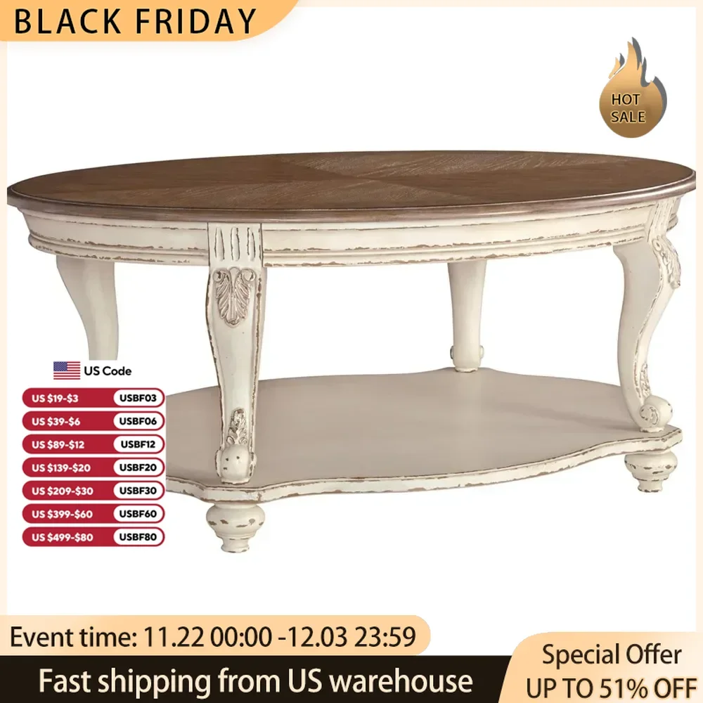 Casual Cottage Coffee Table Restaurant Tables Antique White & Brown Center Tables for Living Room Chairs Furniture Dining Salon