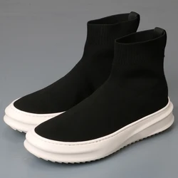 High-top fashion shoes Korean version of the trend breathable woven mesh casual shoes men's thick-soled socks